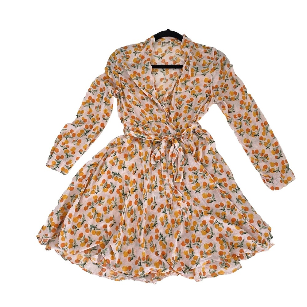 Free People XS Worth it Robe in Pink Oranges Open Wrap Belted Lightweight EXC LS